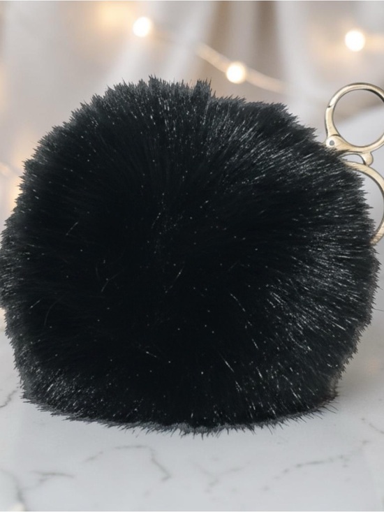 Faux fur Accessories - Black Faux Fur Pom Pom Keychain - Women Accessories